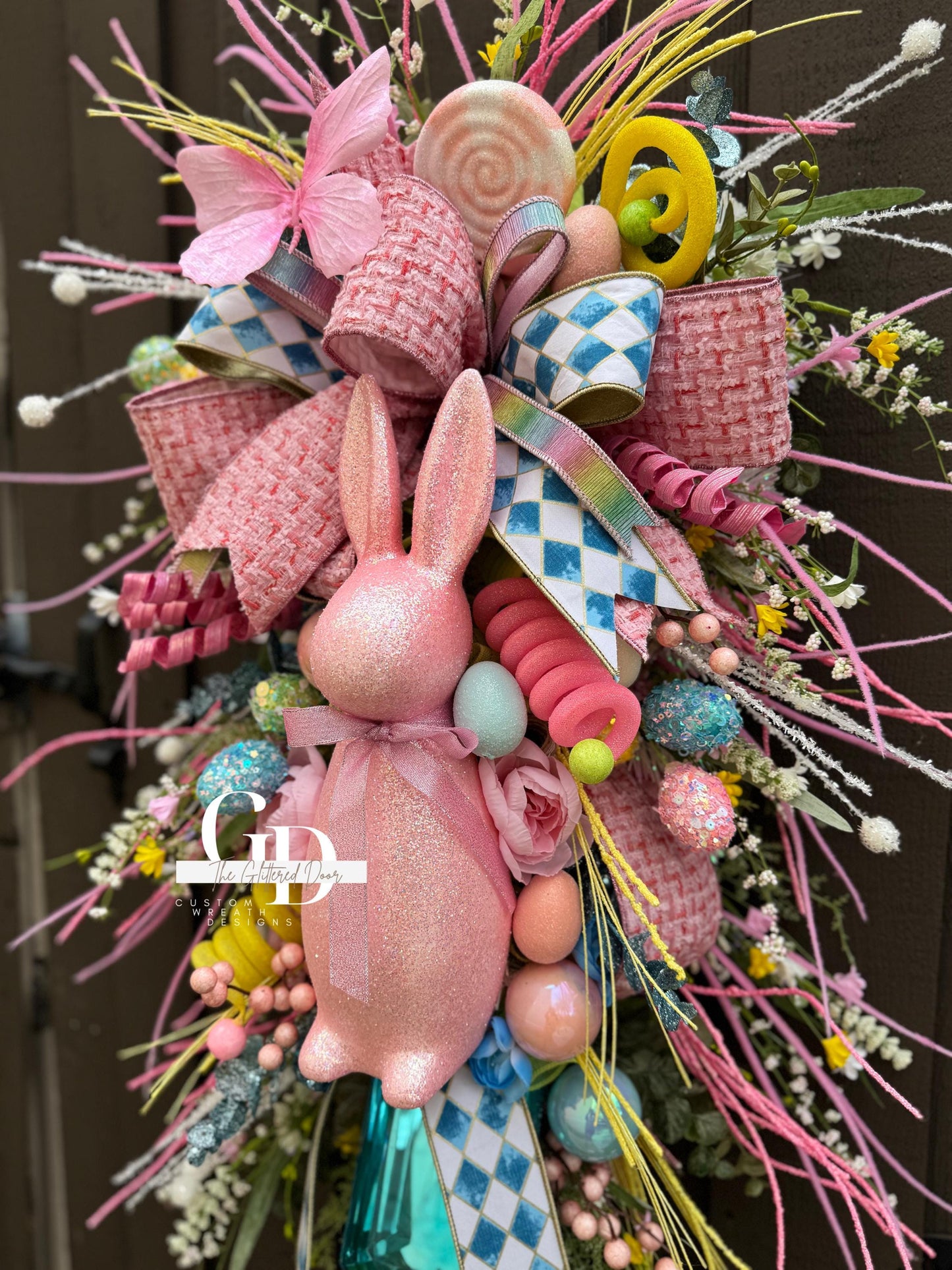 Easter/Spring Bunny Swag Wreath Pink and Blue Front Door Wreath Glam Spring Decor Xl wreath for door Spring wreath Easter Decor