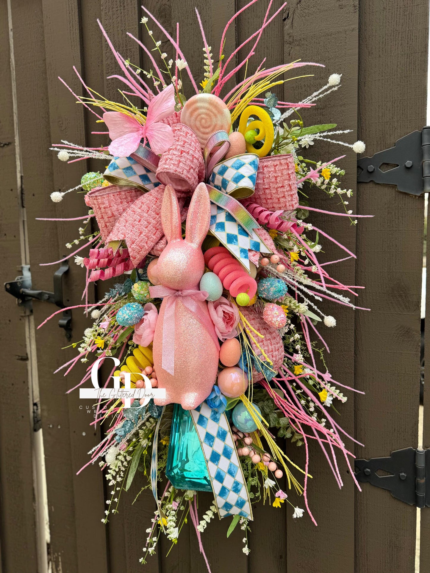 Easter/Spring Bunny Swag Wreath Pink and Blue Front Door Wreath Glam Spring Decor Xl wreath for door Spring wreath Easter Decor