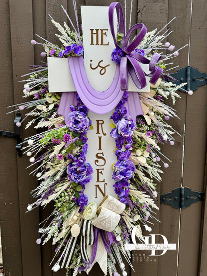 Easter XL Swag Cross Wreath He is Risen Wreath Spring Elegant Religous Decor for front door Spring wreath Easter Decor Christian