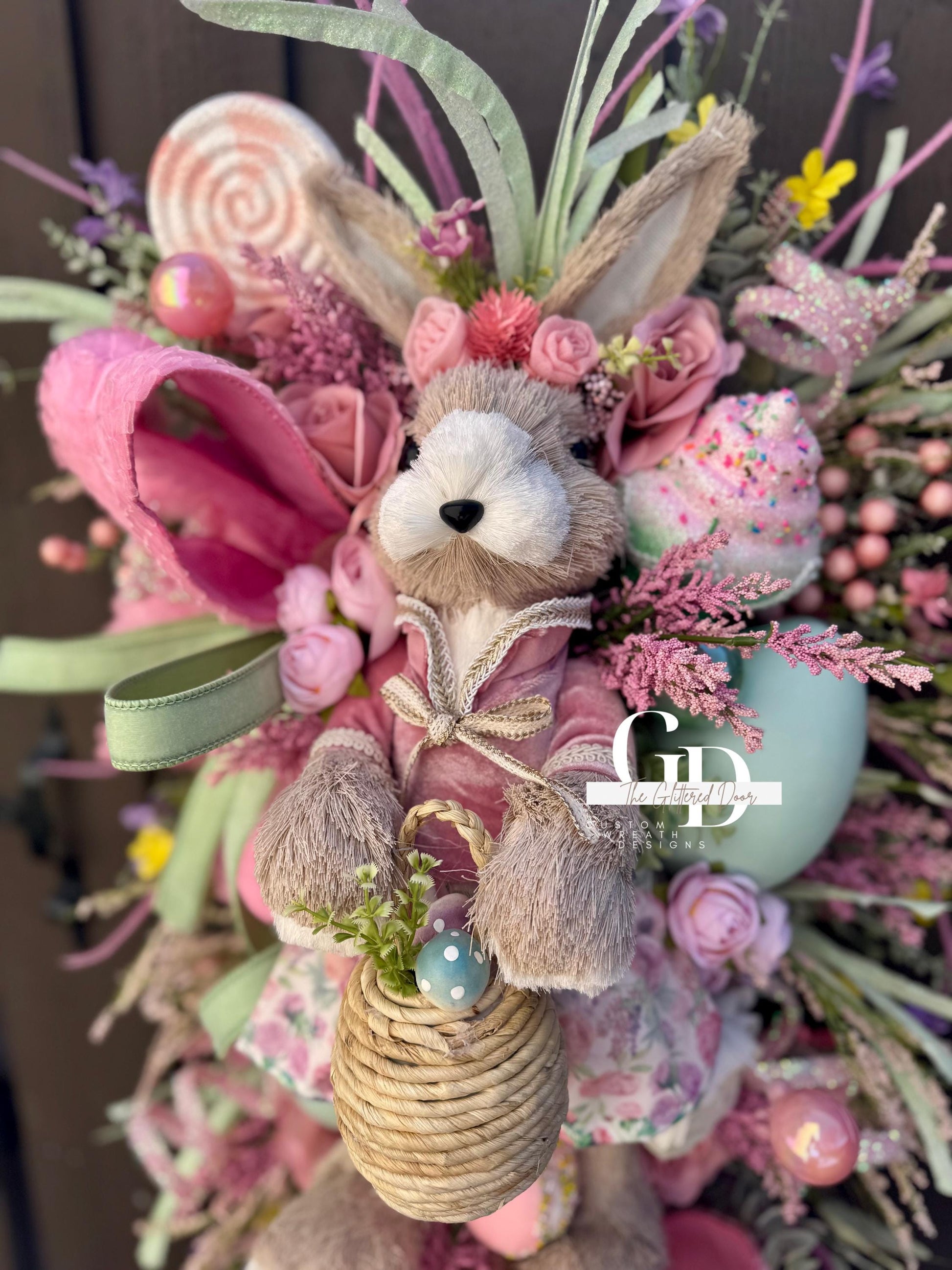 Easter/Spring Bunny Swag Wreath Bridgerton glam Pink Front Door Wreath Elegant Spring Decor Xl wreath for door Spring wreath Easter Decor