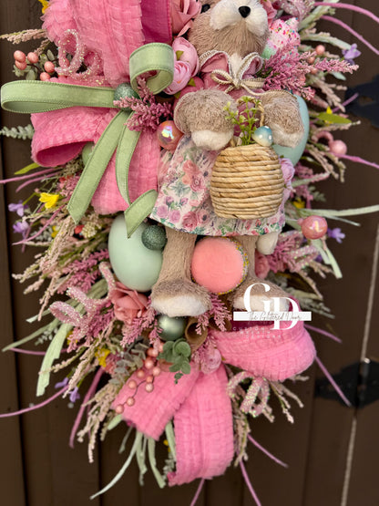 Easter/Spring Bunny Swag Wreath Bridgerton glam Pink Front Door Wreath Elegant Spring Decor Xl wreath for door Spring wreath Easter Decor