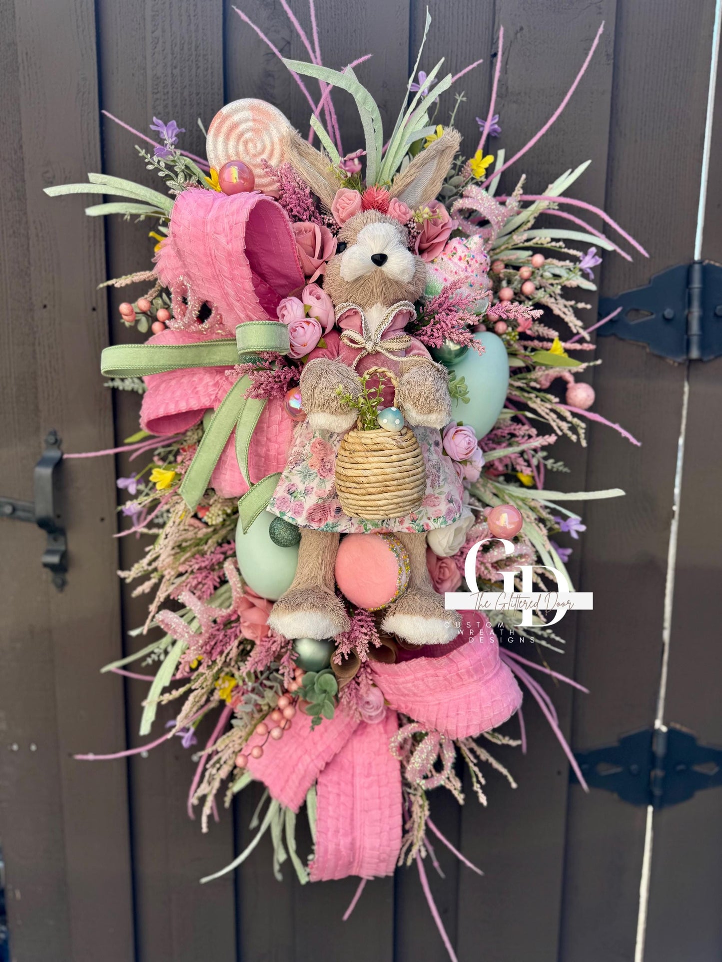 Easter/Spring Bunny Swag Wreath Bridgerton glam Pink Front Door Wreath Elegant Spring Decor Xl wreath for door Spring wreath Easter Decor