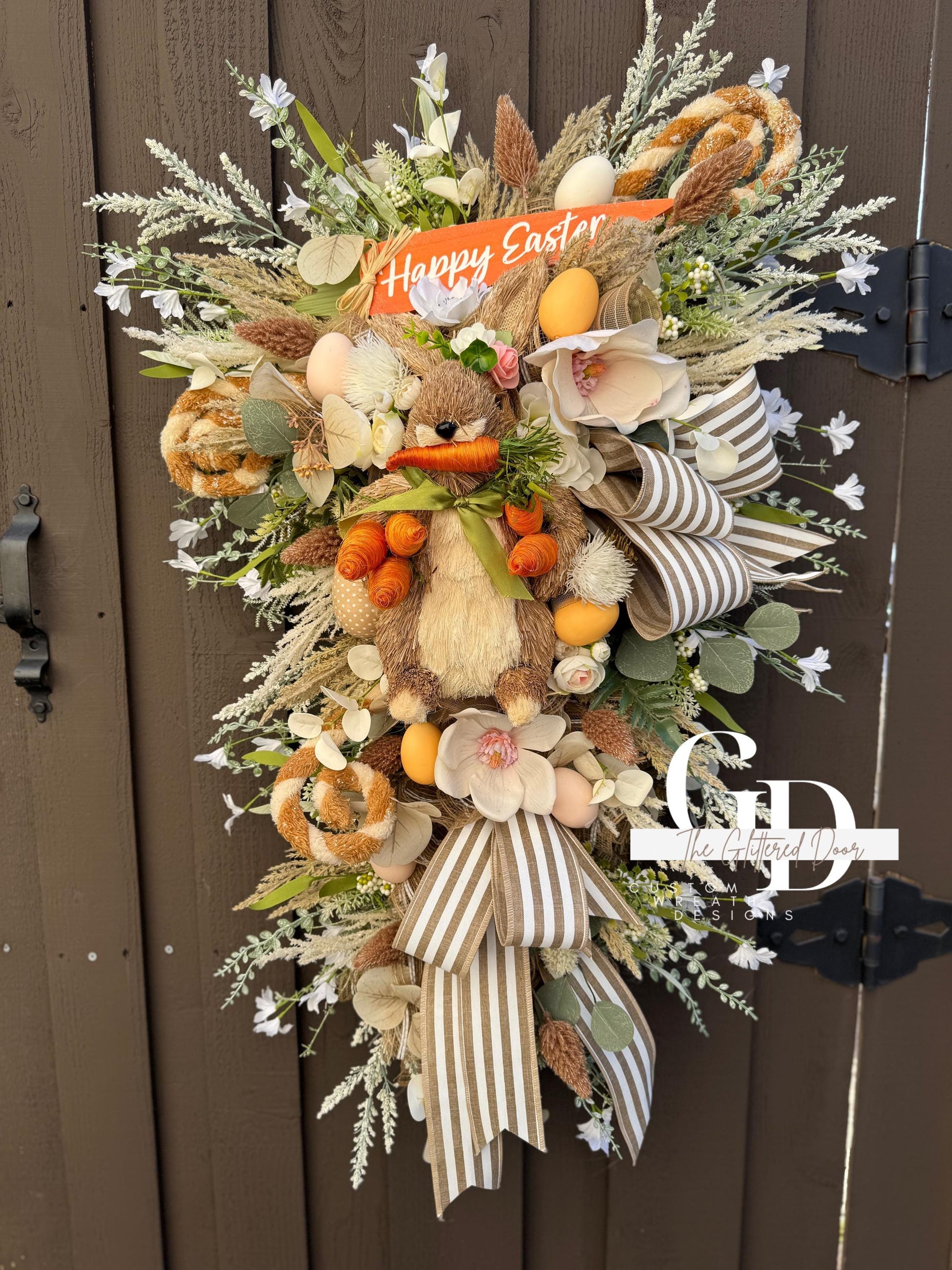 Easter/Spring Bunny Swag Wreath Nuetral Tones. Spring Decor xl wreath Front Porch Easter Decor