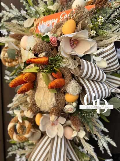 Easter/Spring Bunny Swag Wreath Nuetral Tones. Spring Decor xl wreath Front Porch Easter Decor