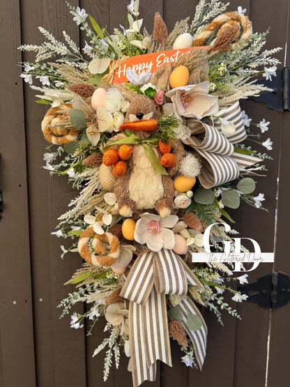 Easter/Spring Bunny Swag Wreath Nuetral Tones. Spring Decor xl wreath Front Porch Easter Decor