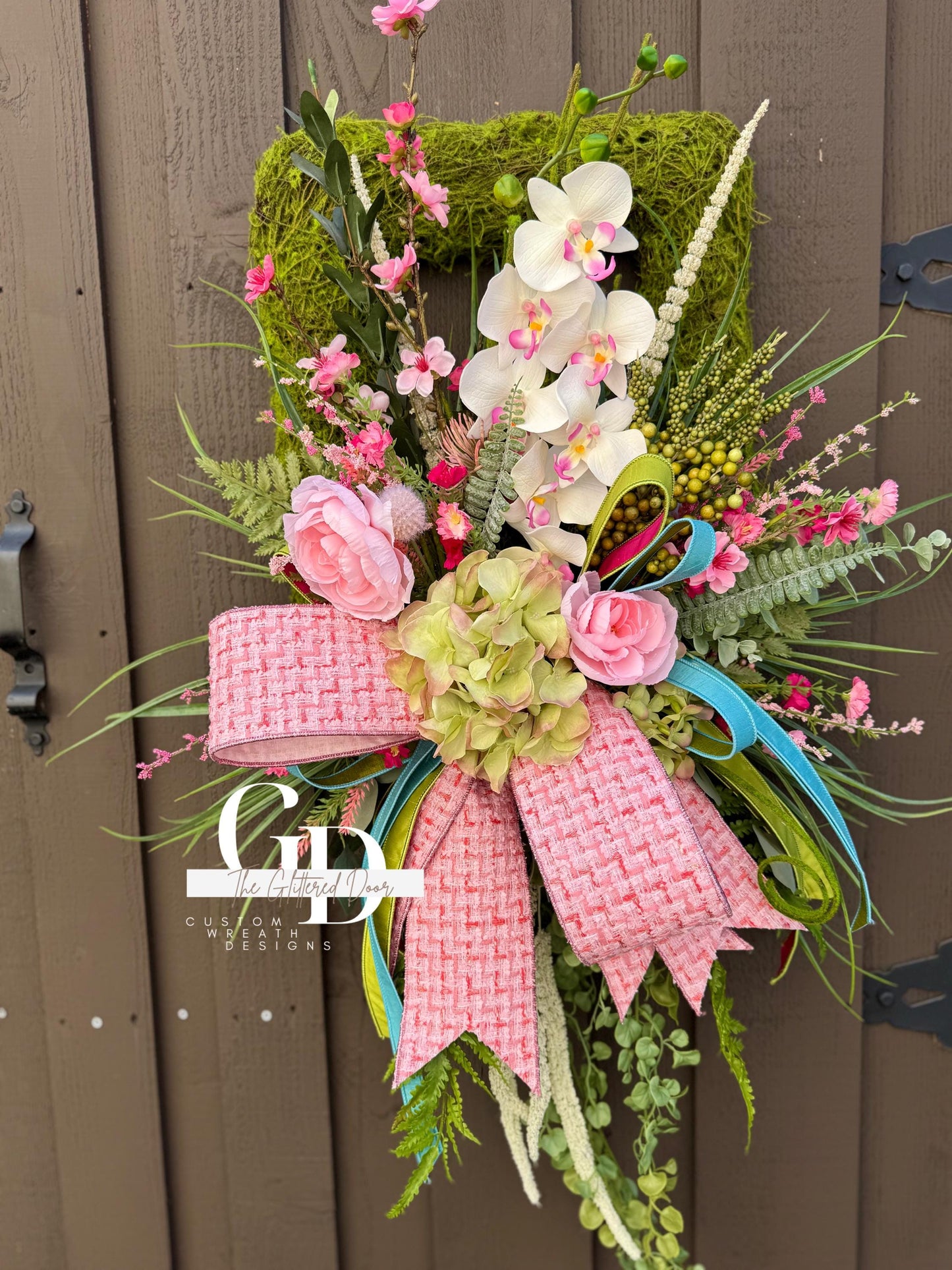 Easter Pink Moss Wreath for Front Door Spring Decor - Elegant Floral Spring Wreath for Easter Glam Decoration