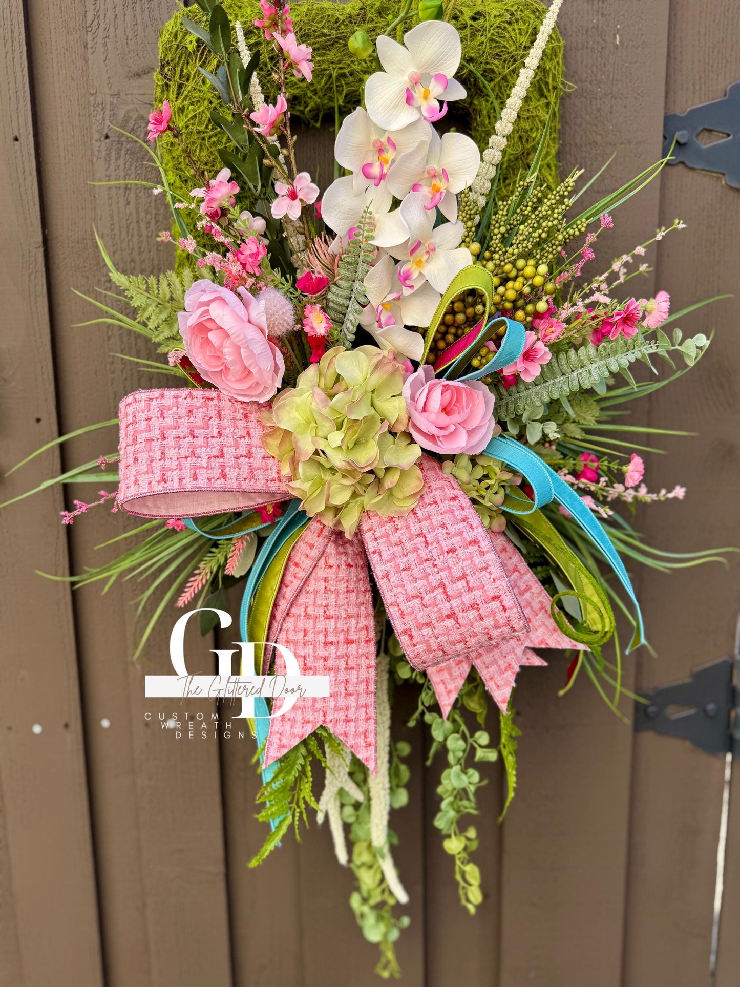 Easter Pink Moss Wreath for Front Door Spring Decor - Elegant Floral Spring Wreath for Easter Glam Decoration