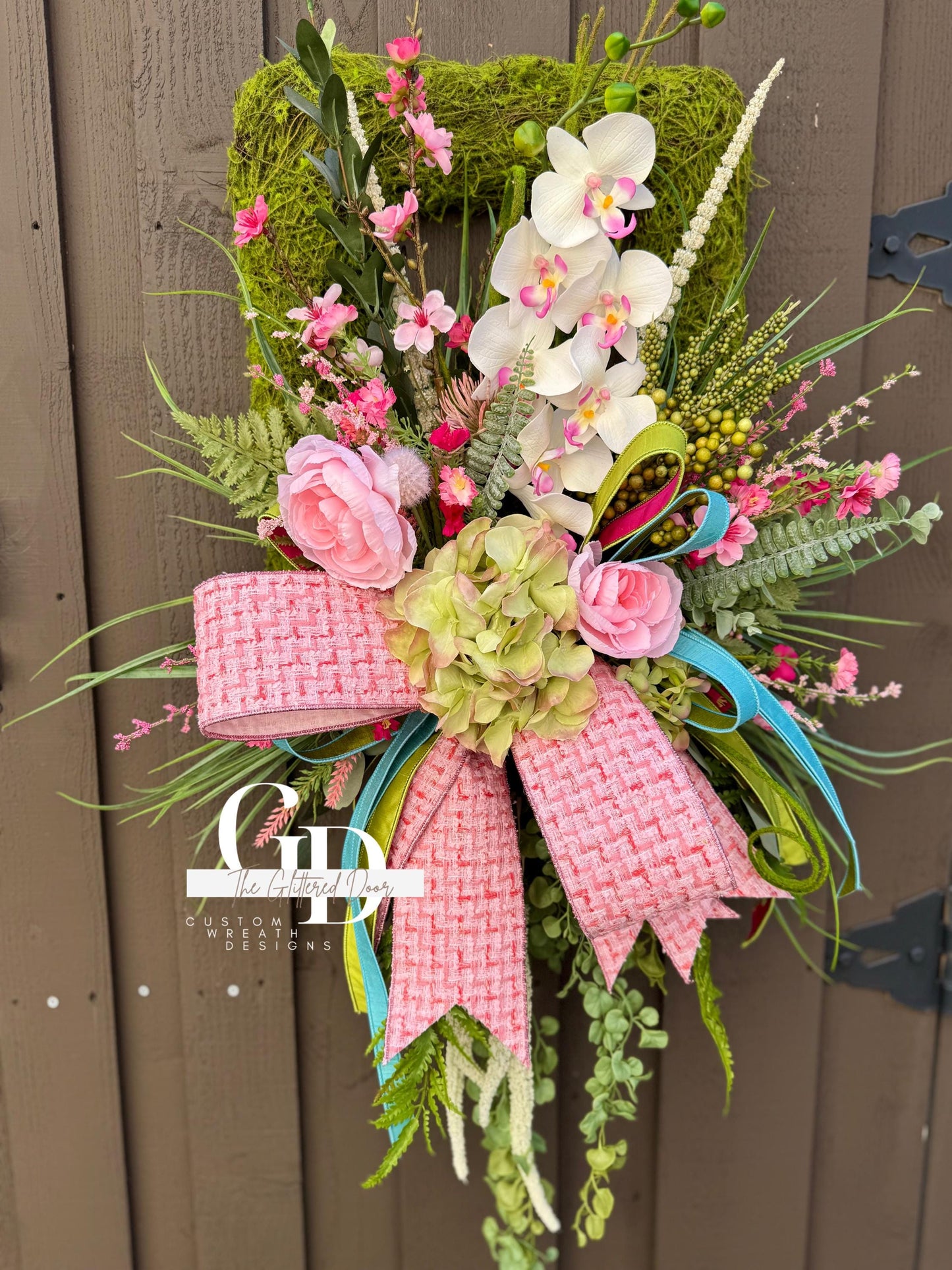 Easter Pink Moss Wreath for Front Door Spring Decor - Elegant Floral Spring Wreath for Easter Glam Decoration