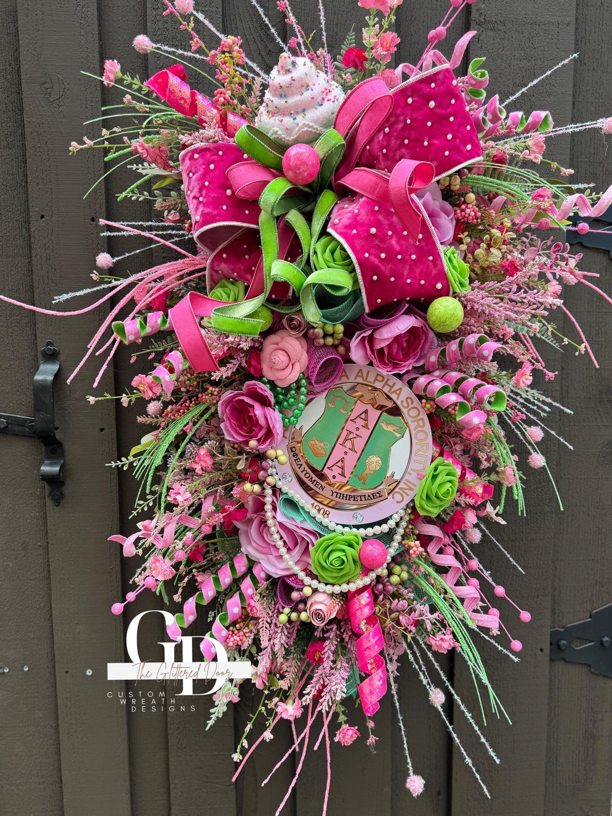 AKA Swag Wreath Custom Made to Order Pink and Green Wreath Sorority Wreath AKA decor Sorority gifts Pink and Green Spring wreath AKA gifts
