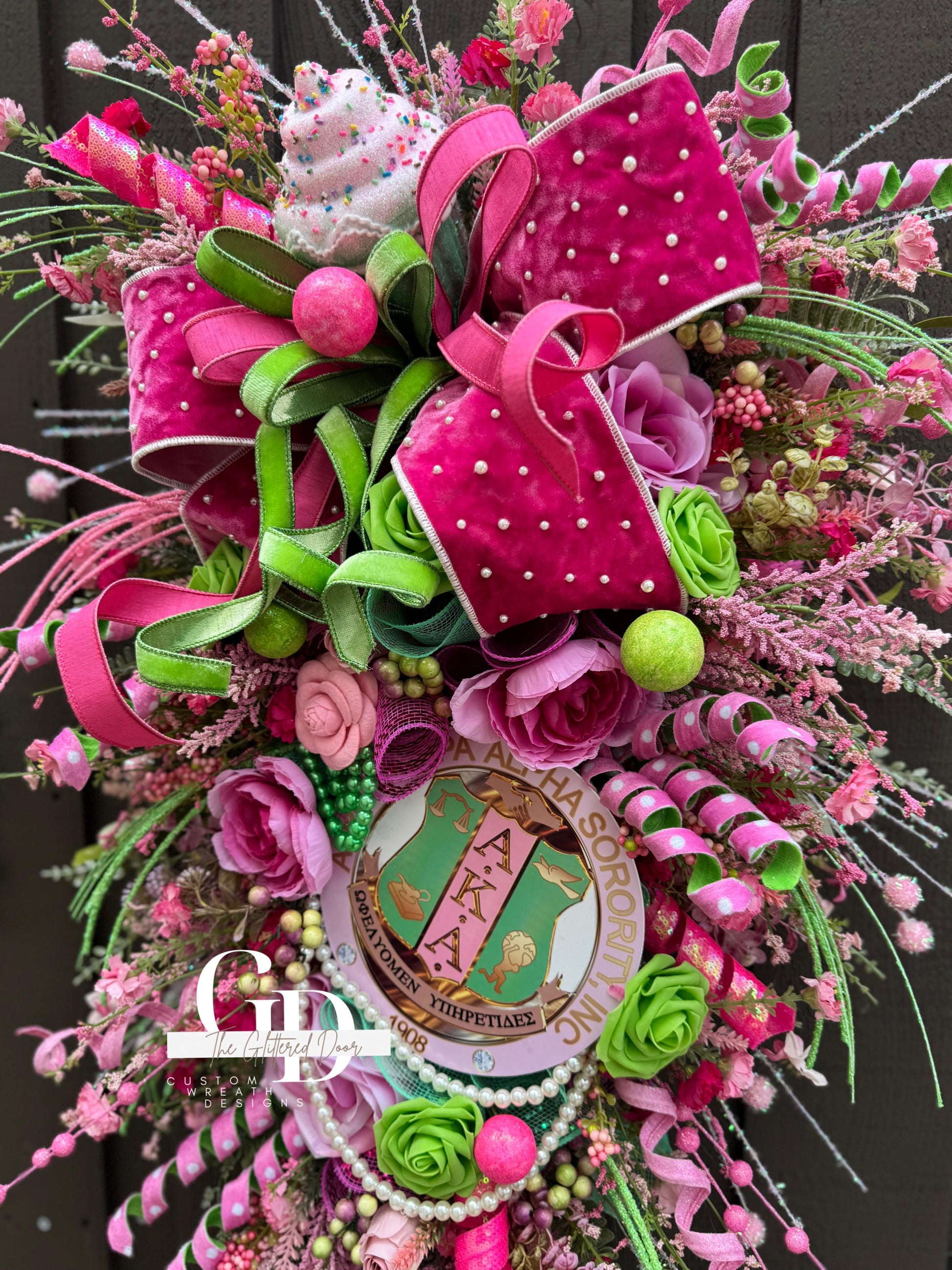 AKA Swag Wreath Custom Made to Order Pink and Green Wreath Sorority Wreath AKA decor Sorority gifts Pink and Green Spring wreath AKA gifts