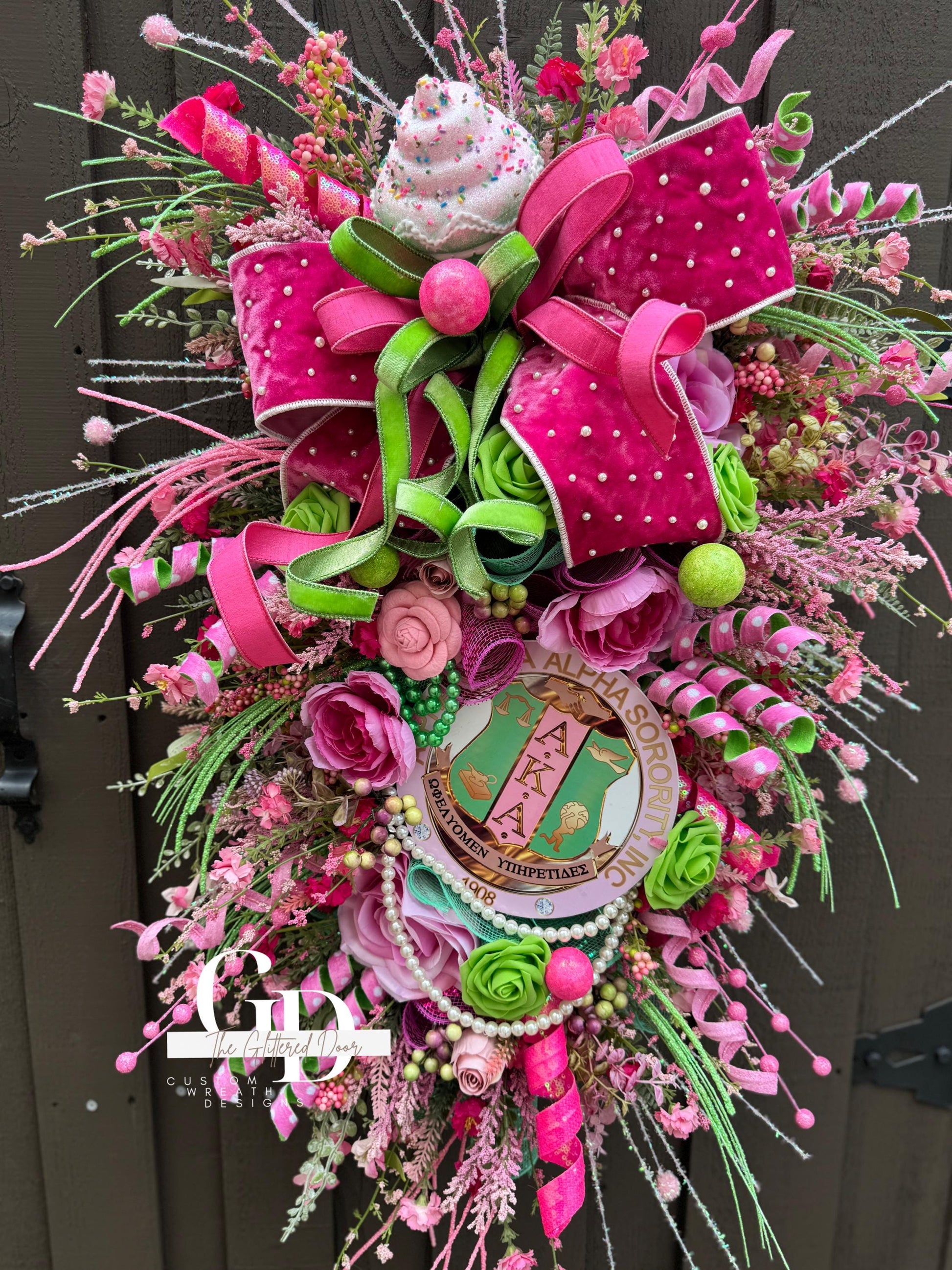 AKA Swag Wreath Custom Made to Order Pink and Green Wreath Sorority Wreath AKA decor Sorority gifts Pink and Green Spring wreath AKA gifts