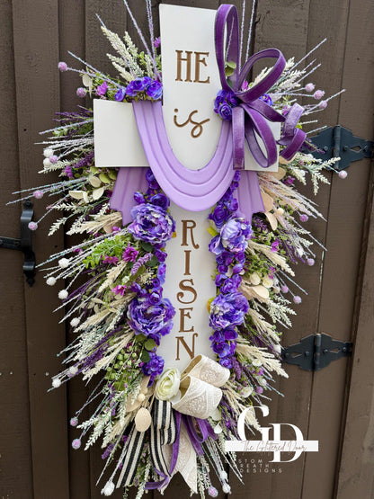 Easter XL Swag Cross Wreath He is Risen Wreath Spring Elegant Religous Decor for front door Spring wreath Easter Decor Christian