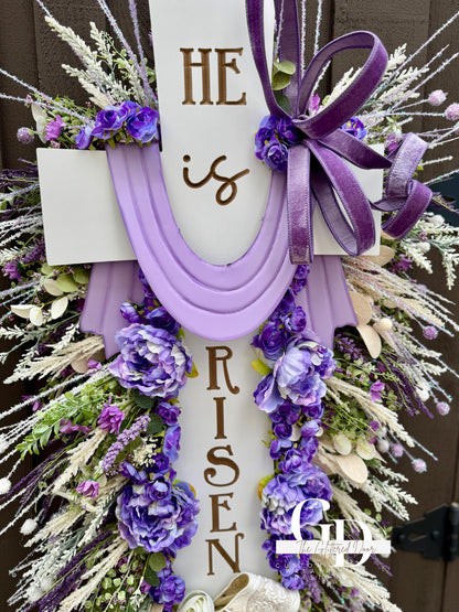 Easter XL Swag Cross Wreath He is Risen Wreath Spring Elegant Religous Decor for front door Spring wreath Easter Decor Christian