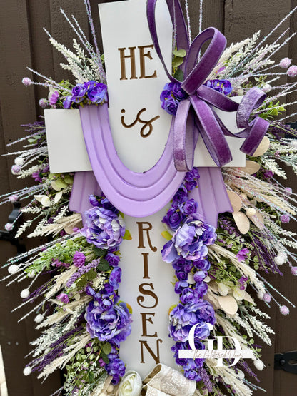 Easter XL Swag Cross Wreath He is Risen Wreath Spring Elegant Religous Decor for front door Spring wreath Easter Decor Christian
