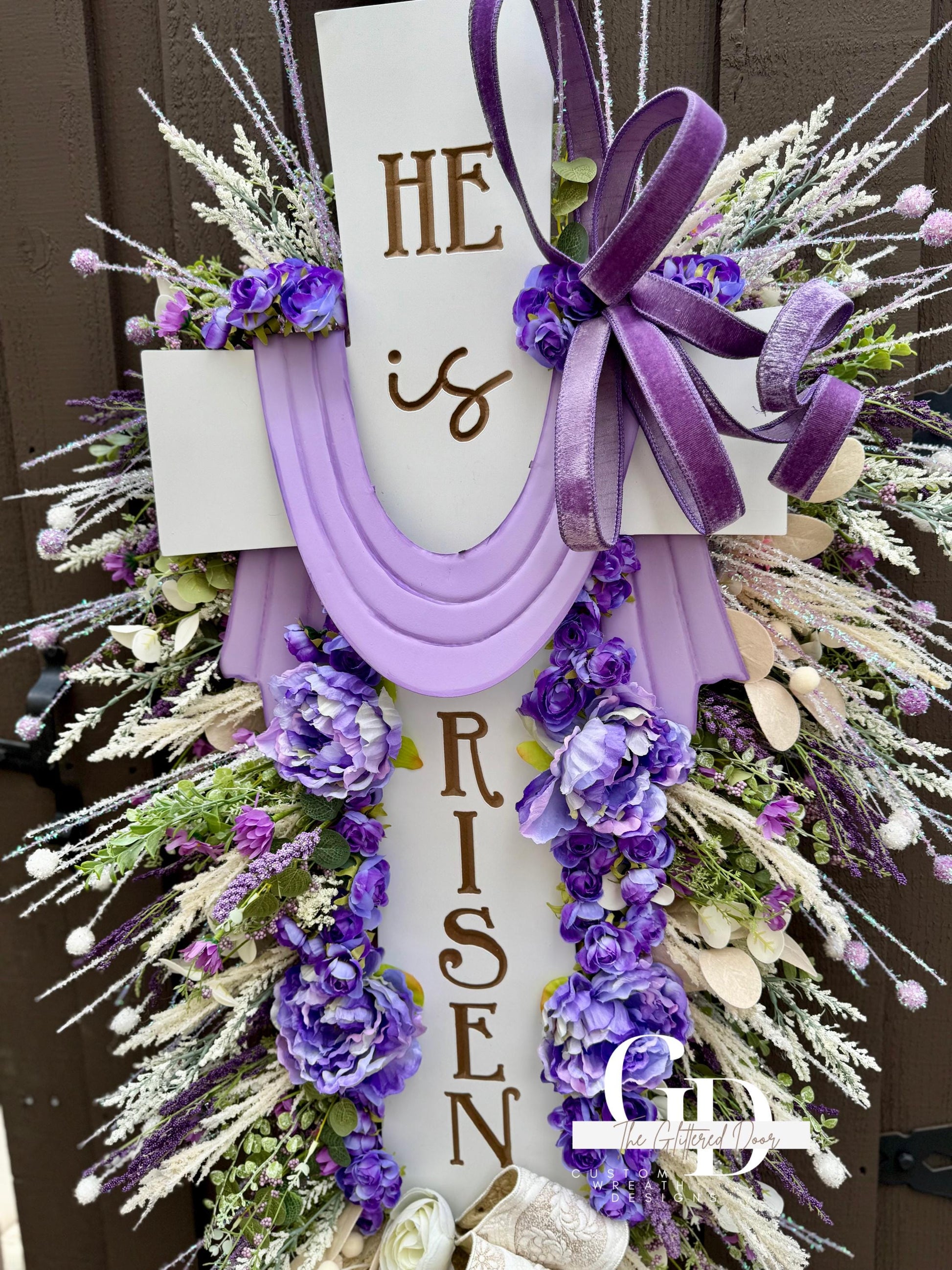 Easter Cross Wreath XXL Swag Oversized He is Risen Luxury Spring Decor for Front Door