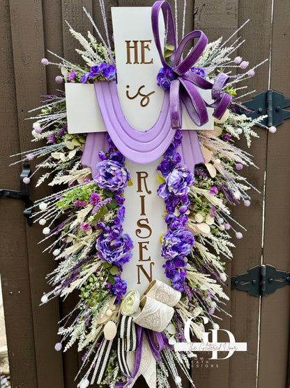 Easter XL Swag Cross Wreath He is Risen Wreath Spring Elegant Religous Decor for front door Spring wreath Easter Decor Christian