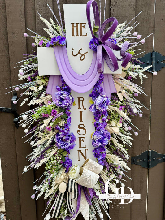 Easter XL Swag Cross Wreath He is Risen Wreath Spring Elegant Religous Decor for front door Spring wreath Easter Decor Christian