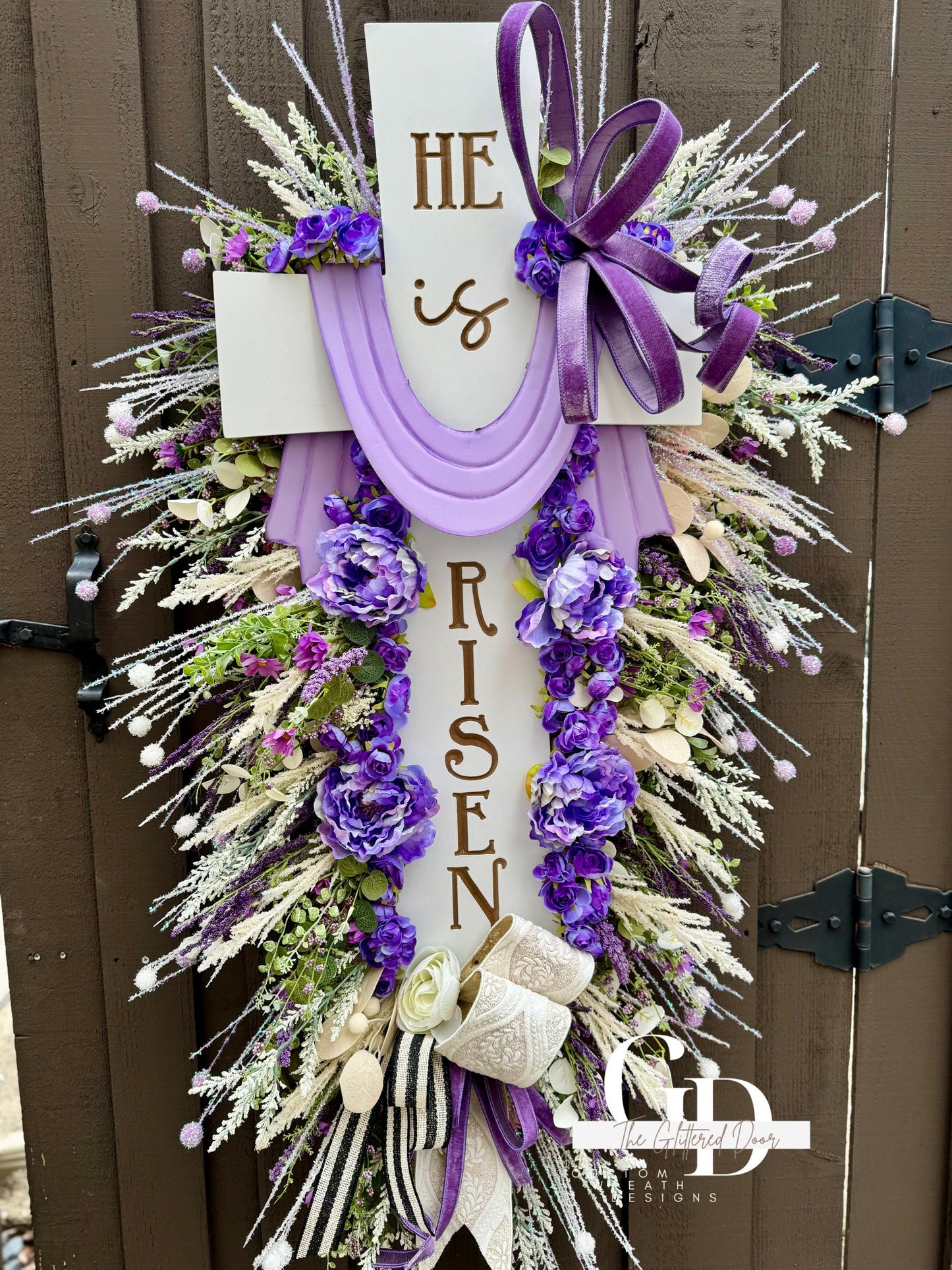 Easter Cross Wreath XXL Swag Oversized He is Risen Luxury Spring Decor for Front Door