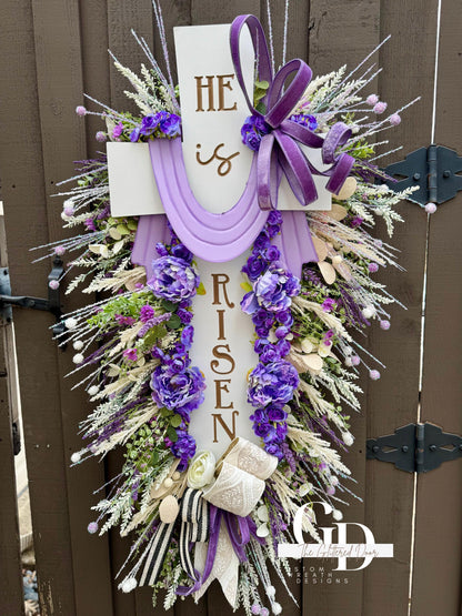 Easter XL Swag Cross Wreath He is Risen Wreath Spring Elegant Religous Decor for front door Spring wreath Easter Decor Christian