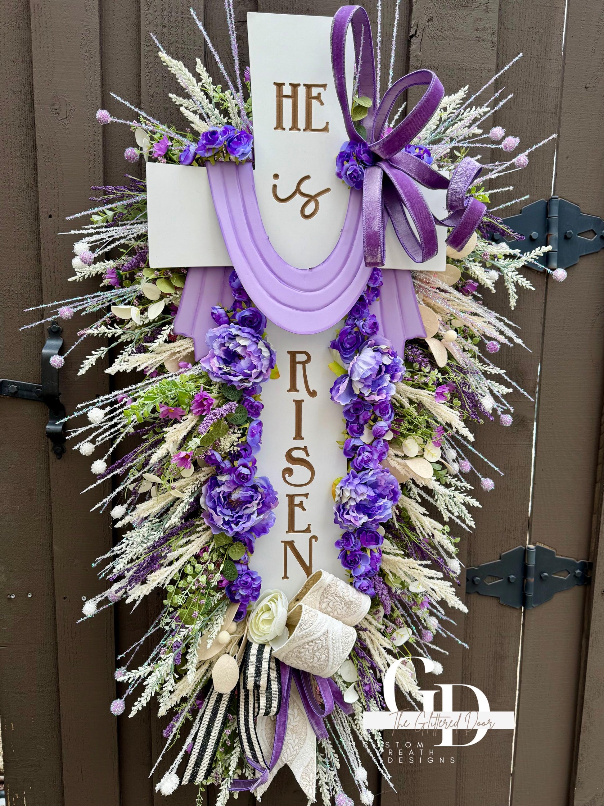 Easter XL Swag Cross Wreath He is Risen Wreath Spring Elegant Religous Decor for front door Spring wreath Easter Decor Christian