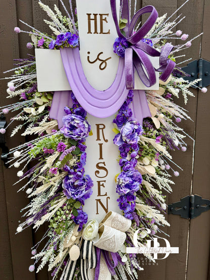 Easter XL Swag Cross Wreath He is Risen Wreath Spring Elegant Religous Decor for front door Spring wreath Easter Decor Christian
