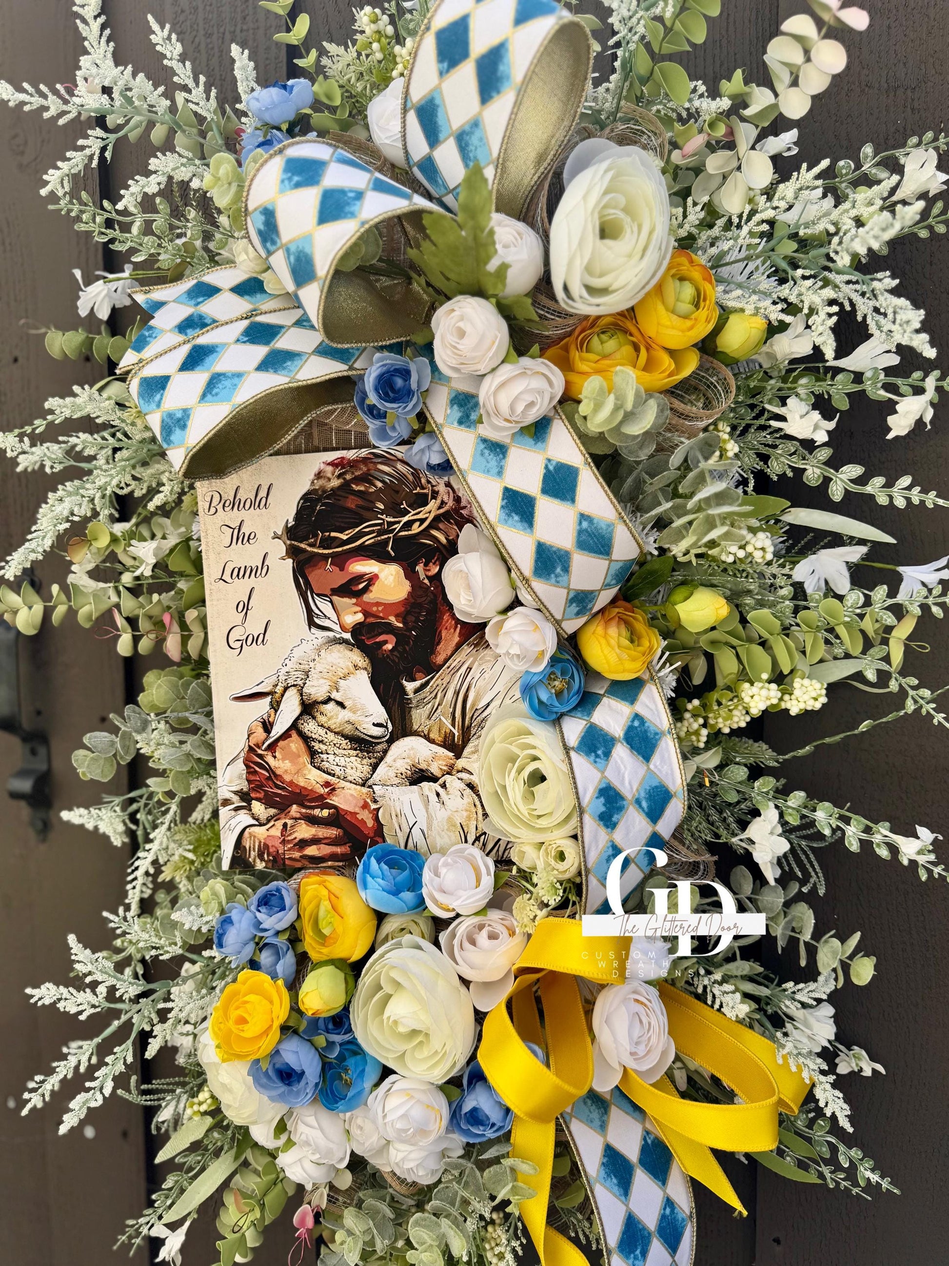Easter Jesus Swag Wreath Neutral Tones. Spring Easter Decor Christian wreath Front Porch Easter Decor