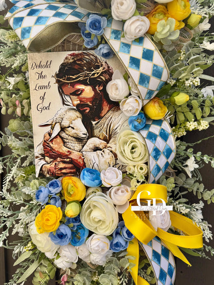 Easter Jesus Swag Wreath Neutral Tones. Spring Easter Decor Christian wreath Front Porch Easter Decor