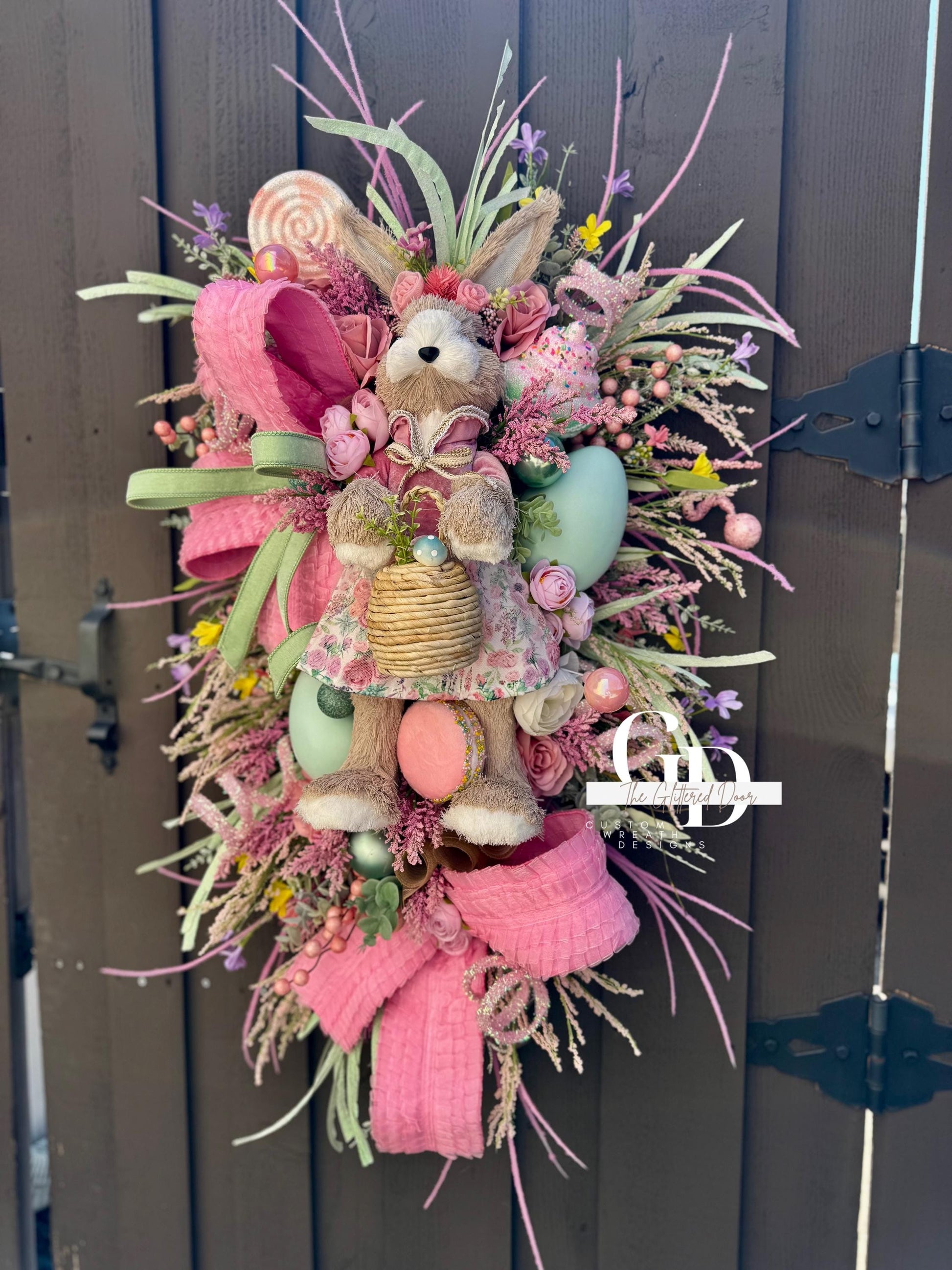 Easter/Spring Bunny Swag Wreath Bridgerton glam Pink Front Door Wreath Elegant Spring Decor Xl wreath for door Spring wreath Easter Decor