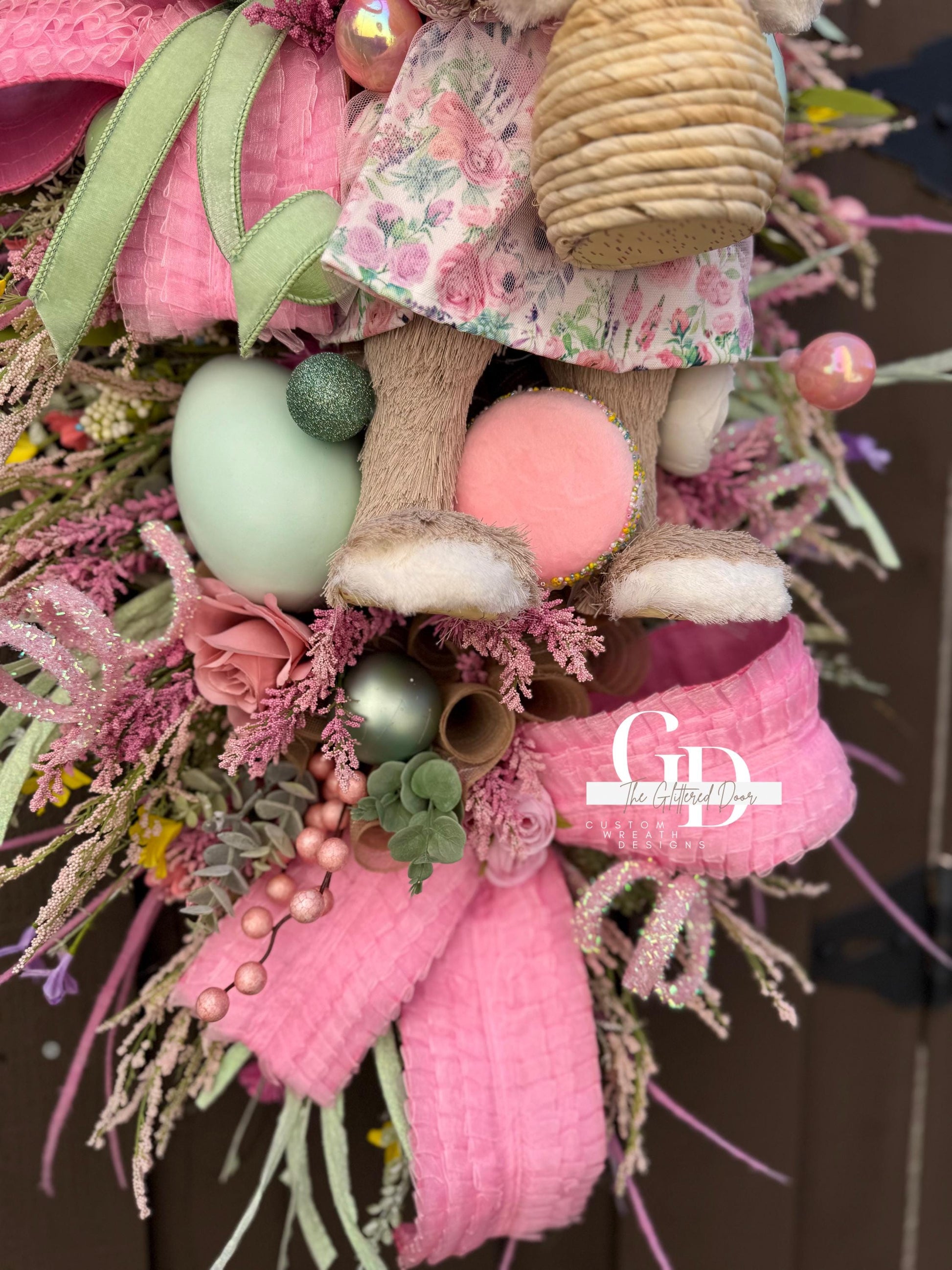 Easter/Spring Bunny Swag Wreath Bridgerton glam Pink Front Door Wreath Elegant Spring Decor Xl wreath for door Spring wreath Easter Decor