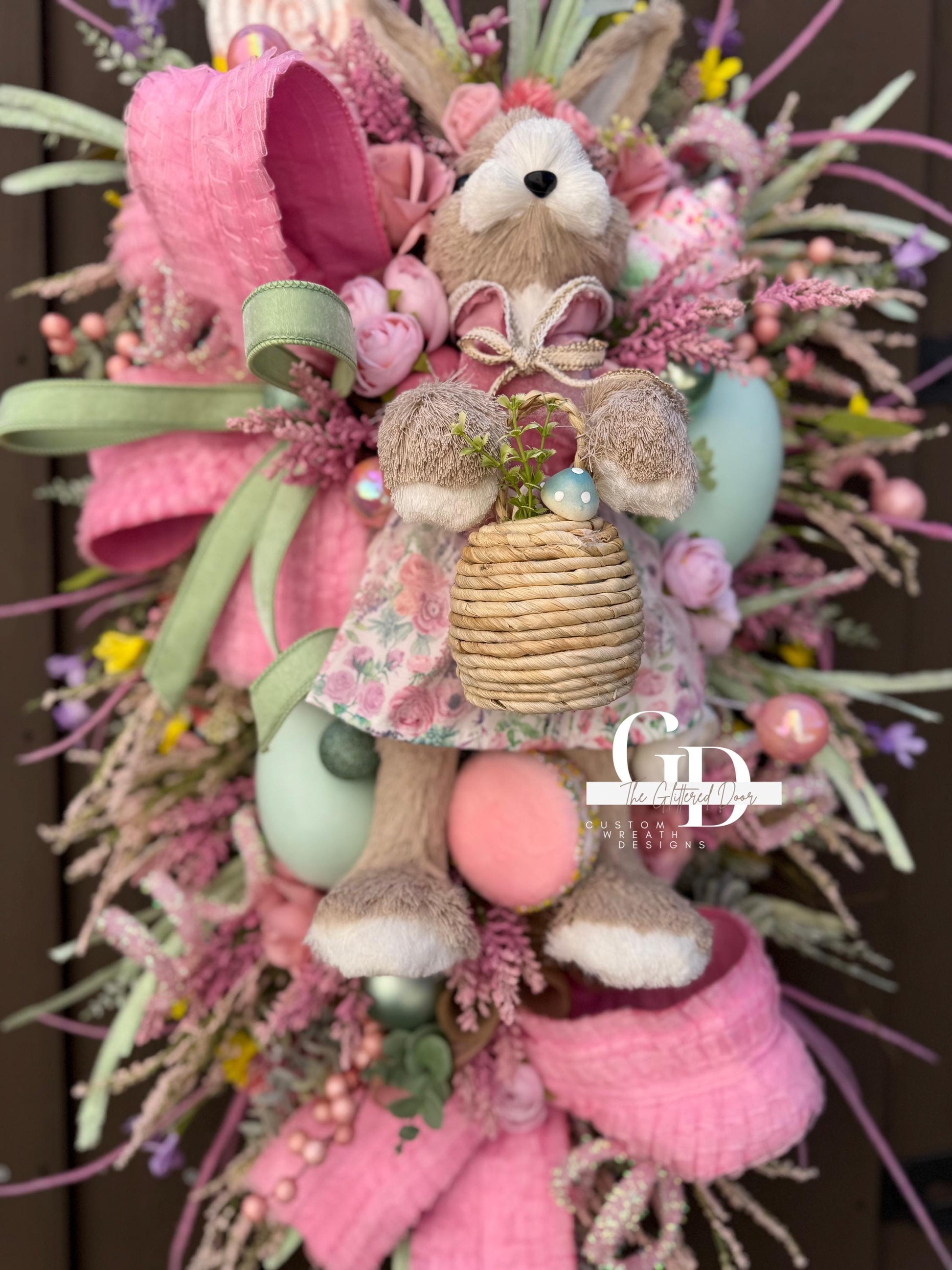 Easter/Spring Bunny Swag Wreath Bridgerton glam Pink Front Door Wreath Elegant Spring Decor Xl wreath for door Spring wreath Easter Decor