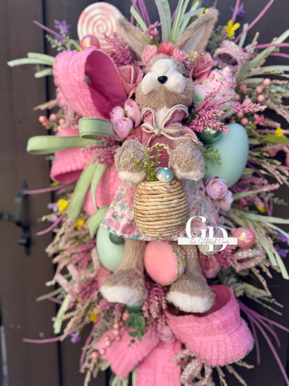 Easter/Spring Bunny Swag Wreath Bridgerton glam Pink Front Door Wreath Elegant Spring Decor Xl wreath for door Spring wreath Easter Decor