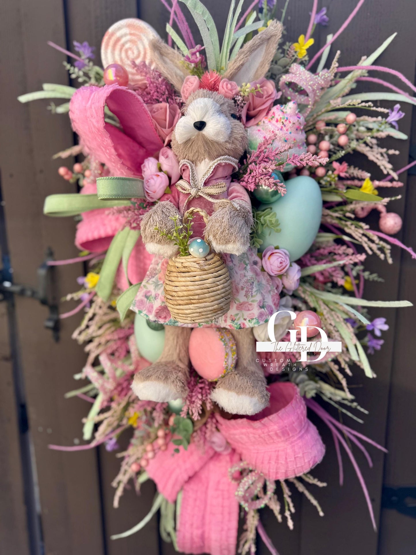 Easter/Spring Bunny Swag Wreath Bridgerton glam Pink Front Door Wreath Elegant Spring Decor Xl wreath for door Spring wreath Easter Decor