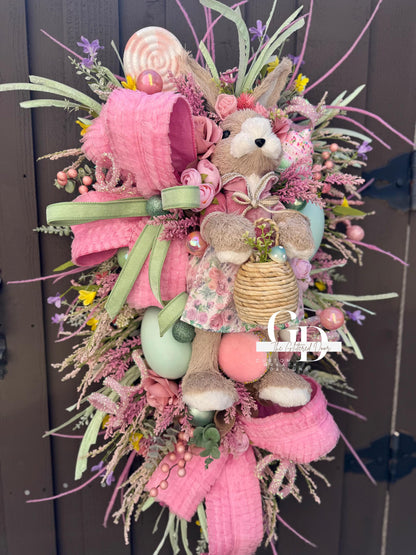 Easter/Spring Bunny Swag Wreath Bridgerton glam Pink Front Door Wreath Elegant Spring Decor Xl wreath for door Spring wreath Easter Decor