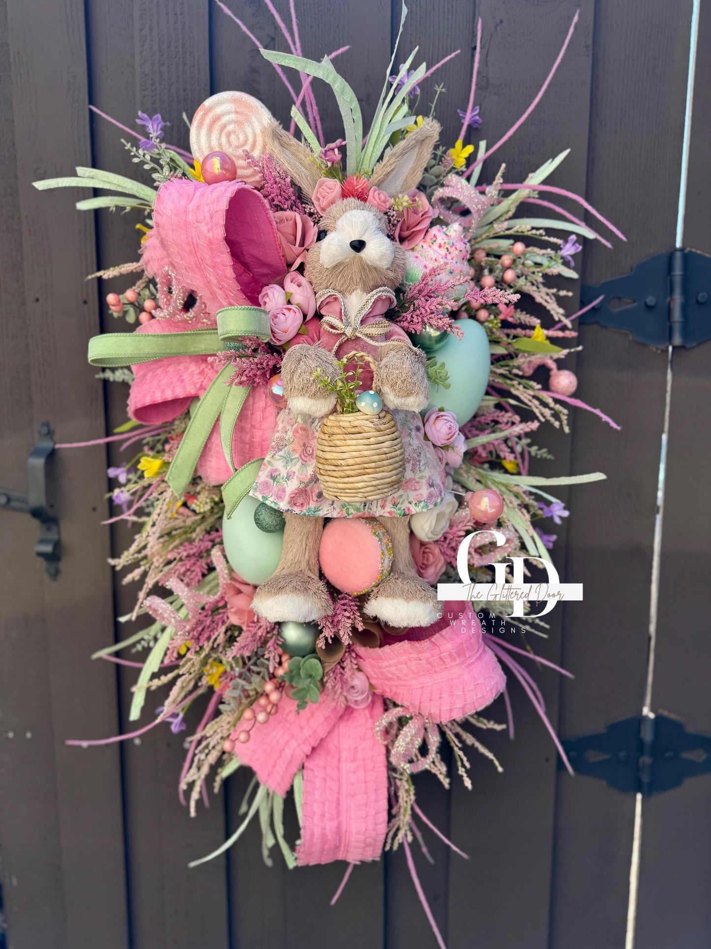 Easter/Spring Bunny Swag Wreath Bridgerton glam Pink Front Door Wreath Elegant Spring Decor Xl wreath for door Spring wreath Easter Decor