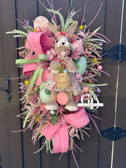Easter/Spring Bunny Swag Wreath Bridgerton glam Pink Front Door Wreath Elegant Spring Decor Xl wreath for door Spring wreath Easter Decor