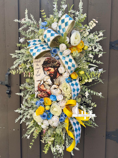 Easter Jesus Swag Wreath Neutral Tones. Spring Easter Decor Christian wreath Front Porch Easter Decor