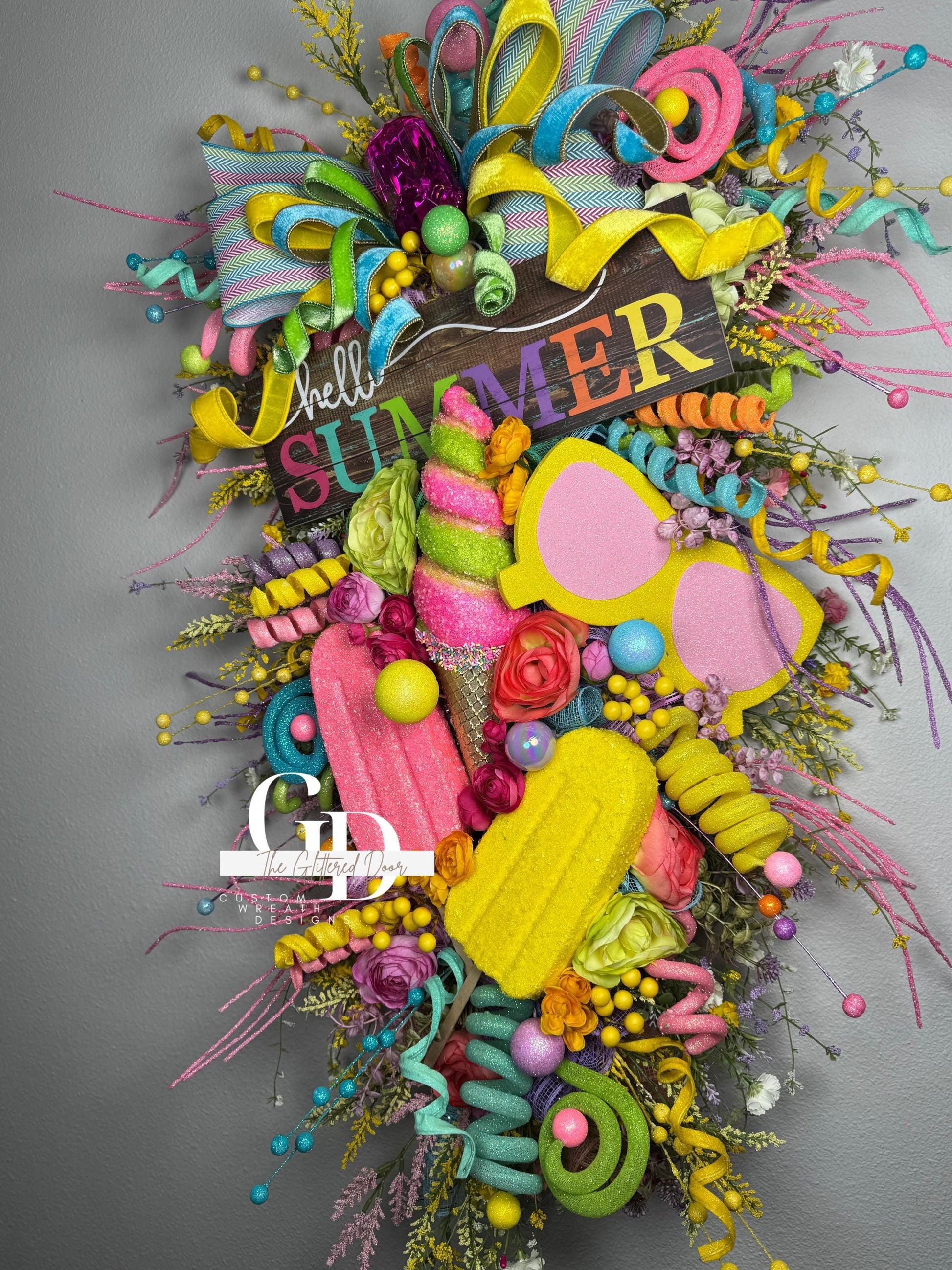 Oversized Summer Wreath Custom Front Door wreath Popsicle Ice cream Summer Party Decor Pool party decor Kids Party Decor Tropical wreath