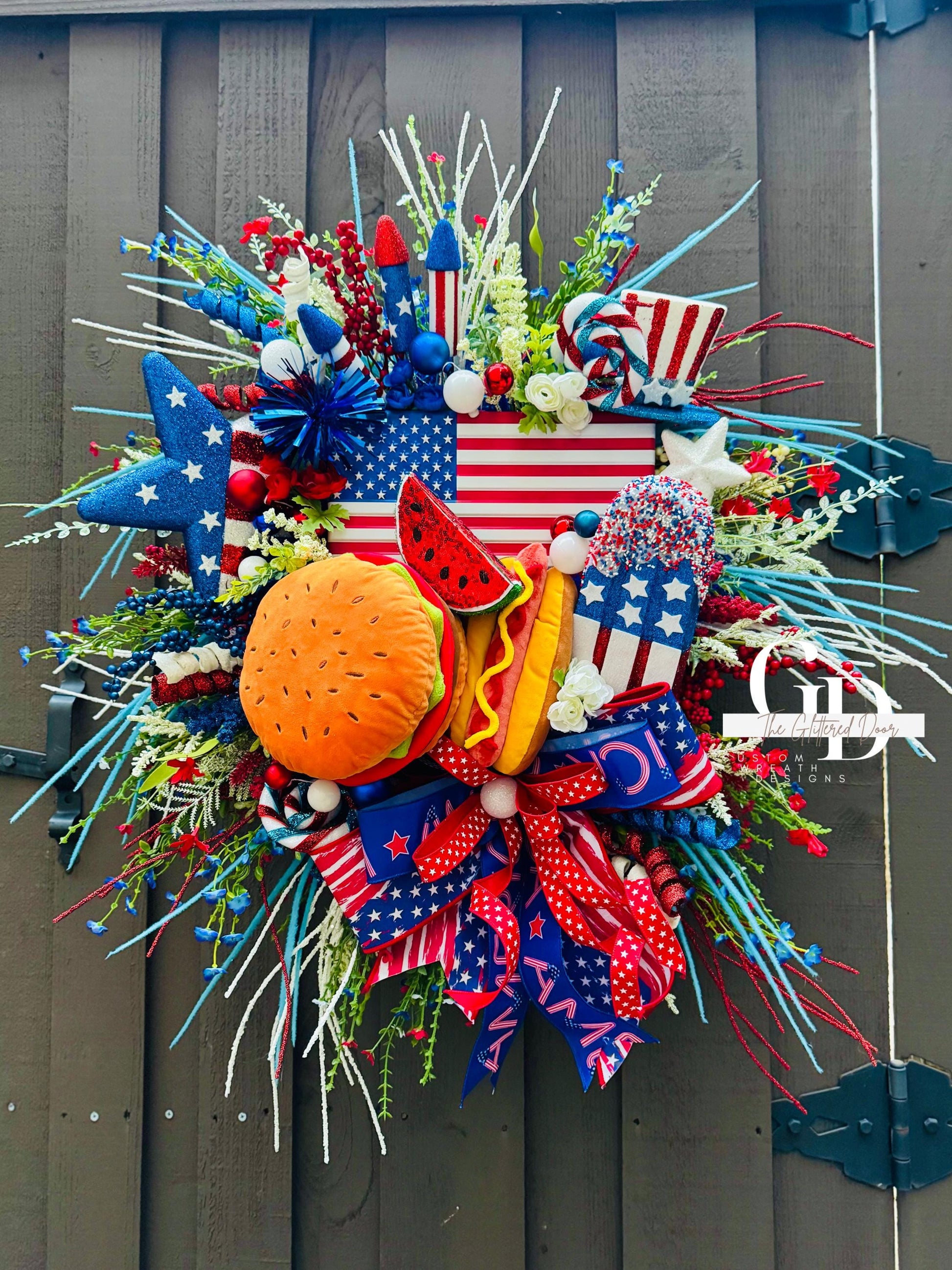 Summer Patriotic Wreath Red white and blue wreath 4th of July Summer BBQ grillin wreath 4th of July decor Memorial Day wreath USA decor