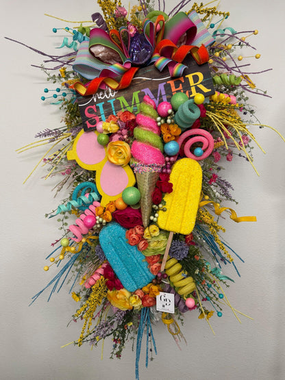 Oversized Summer Wreath Custom Front Door wreath Popsicle Ice cream Summer Party Decor Pool party decor Kids Party Decor Tropical wreath