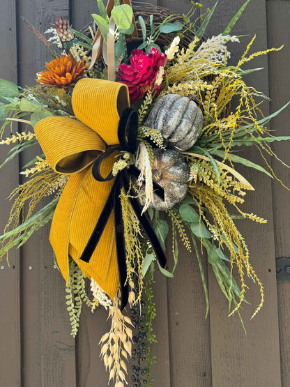 Custom Front Door Fall Wreath Made to Order Front door fall decor Pumpkin decor Outdoor wreath Autumn wreath Elegant Grapevine wreath