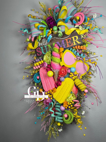Oversized Summer Wreath Custom Front Door wreath Popsicle Ice cream Summer Party Decor Pool party decor Kids Party Decor Tropical wreath