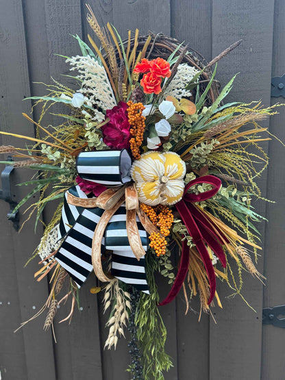 Custom Front Door Fall Wreath Made to Order Front door fall decor Pumpkin decor Outdoor wreath Autumn wreath Elegant Grapevine wreath