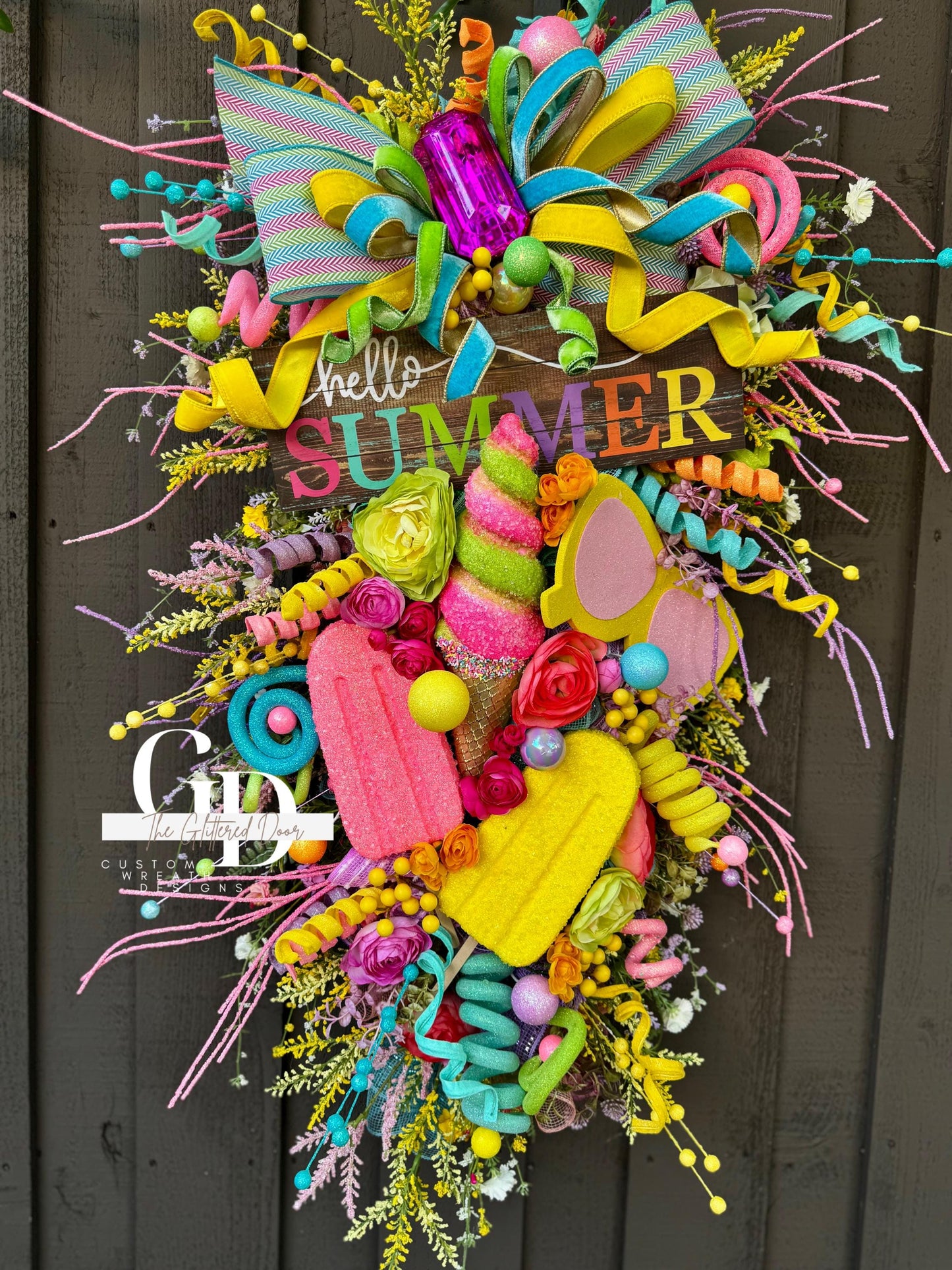 Oversized Summer Wreath Custom Front Door wreath Popsicle Ice cream Summer Party Decor Pool party decor Kids Party Decor Tropical wreath