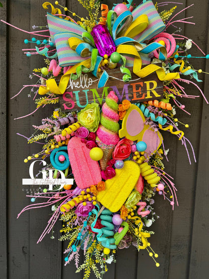 Oversized Summer Wreath Custom Front Door wreath Popsicle Ice cream Summer Party Decor Pool party decor Kids Party Decor Tropical wreath