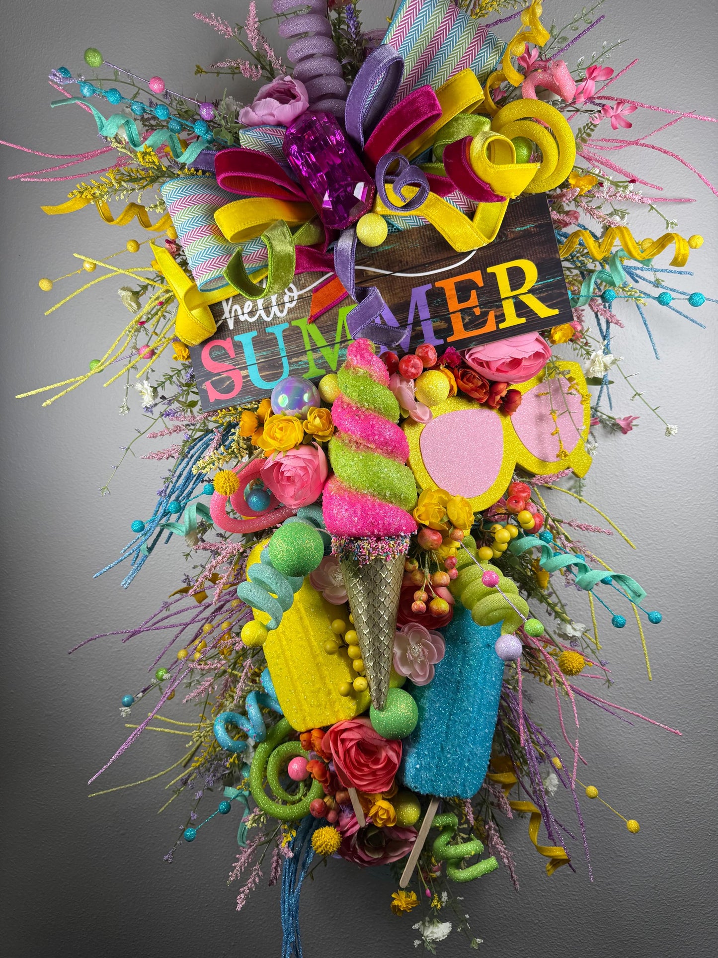 Oversized Summer Wreath Custom Front Door wreath Popsicle Ice cream Summer Party Decor Pool party decor Kids Party Decor Tropical wreath