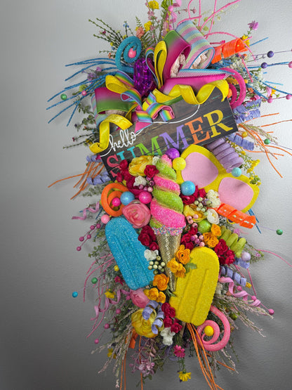 Oversized Summer Wreath Custom Front Door wreath Popsicle Ice cream Summer Party Decor Pool party decor Kids Party Decor Tropical wreath