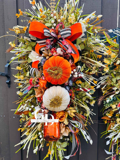 Custom Fall Swag Wreath Pumpkin Wreath Fall Front door Decor XL oversized wreath Thanksgiving wreath Thanksgiving decor Made to Order