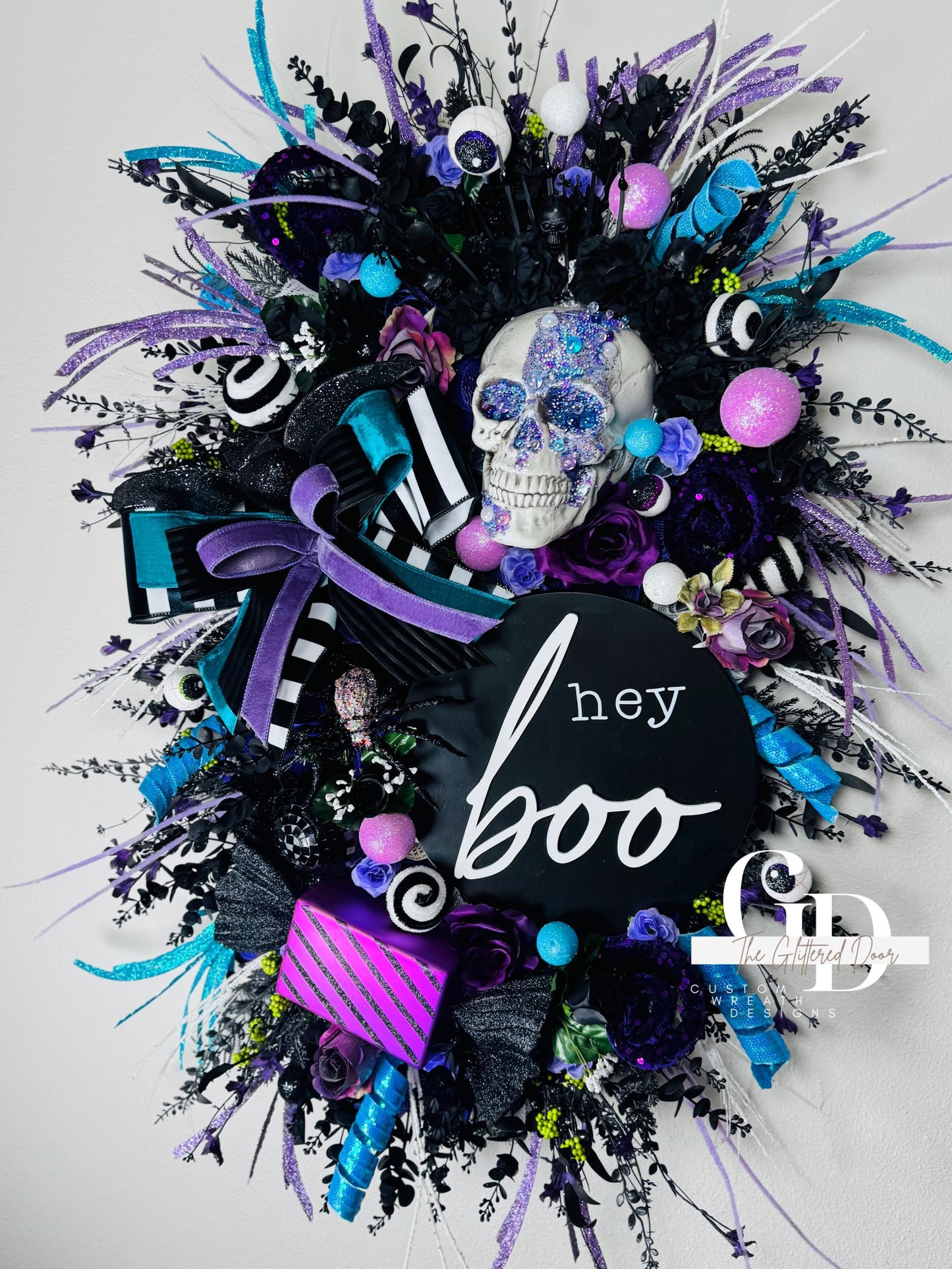 Oversized XL Halloween swag wreath Skeleton wreath Fall Front door Decor Halloween Decor front door wreath for fall Hey boo halloween sign