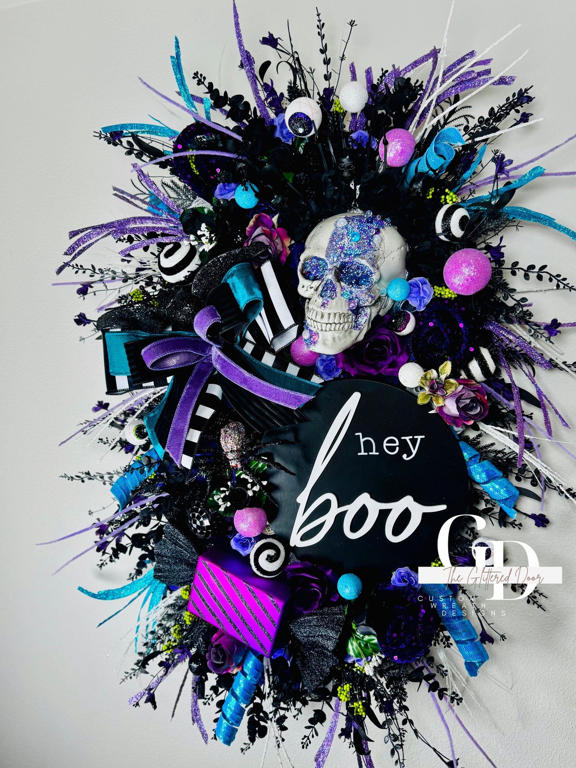 Oversized XL Halloween swag wreath Skeleton wreath Fall Front door Decor Halloween Decor front door wreath for fall Hey boo halloween sign