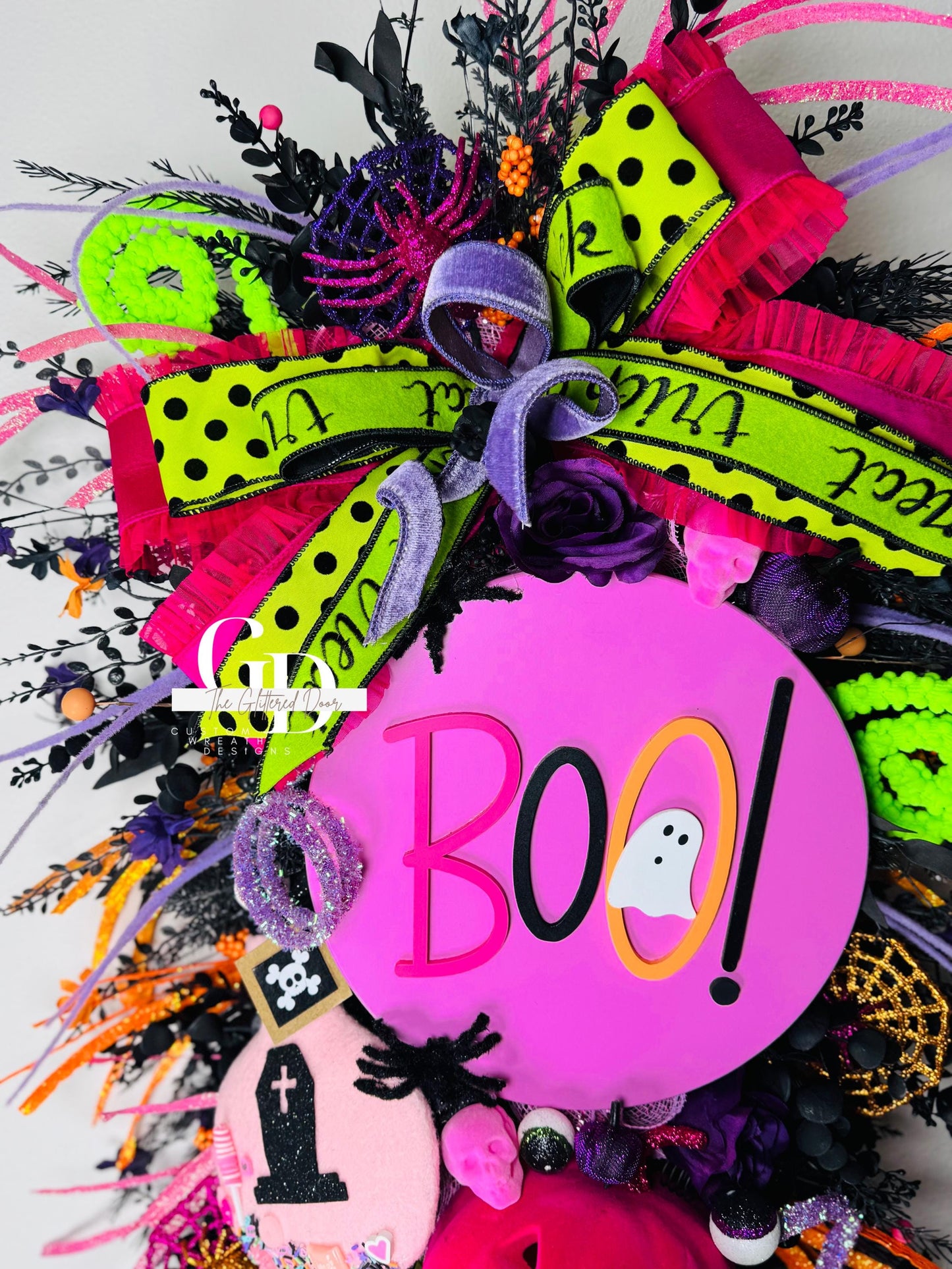 Halloween swag Wreath pink pumpkin wreath Fall Front door Decor Halloween Decor front door wreath for fall Trick or Treat boo sign wreath